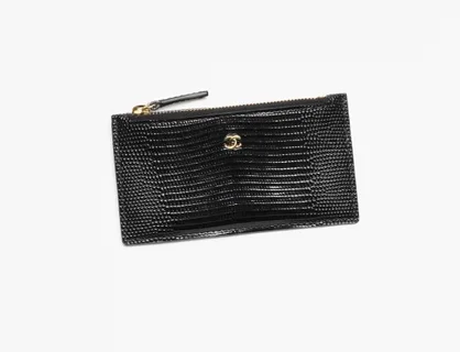 Chanel Card Wallet Thin With Zipper Lizzard Black GHW - photo 4